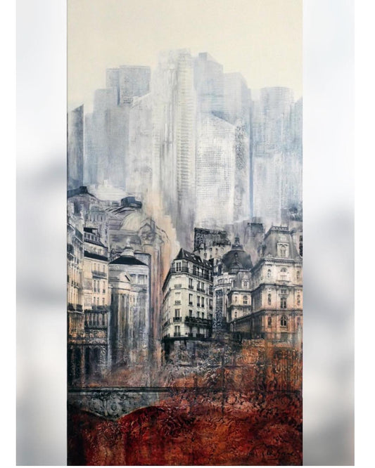 Dir Pnt On Gampi  Which Then Decoupaged On A Painted Canvas