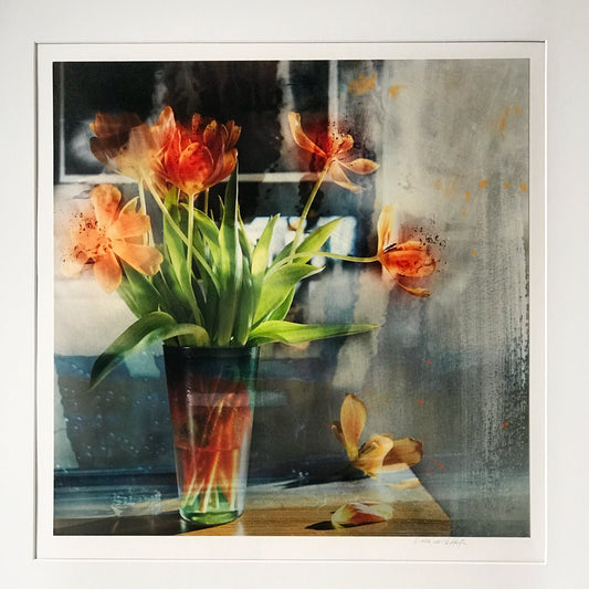 An inkjet print of a vase of flowers 