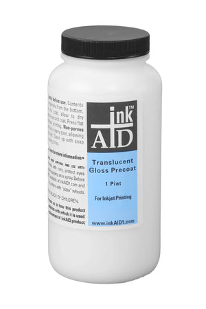 inkAID Translucent Gloss Inkjet, Ink receptive coating can be applied to any material to go through your inkjet printer. Low gloss finish on porous materials and gloss finish on non-porous materials. Allows underlying material to show through. Very water resistant. Works well in inkjet printed digital mixed media art.