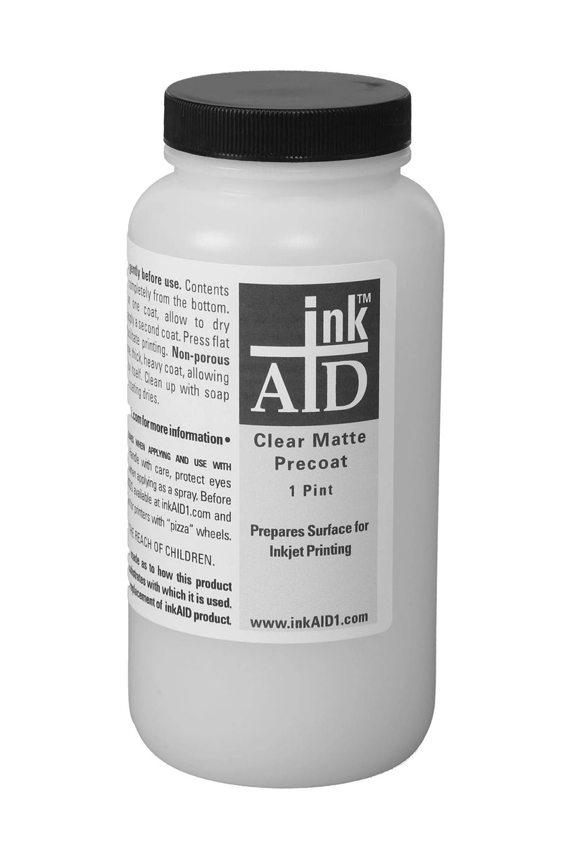 inkAID Clear Matte Inkjet and ink receptive coating used for inkjet printing on porous and non-porous materials. It works well in inkjet printed digital mixed media art.
