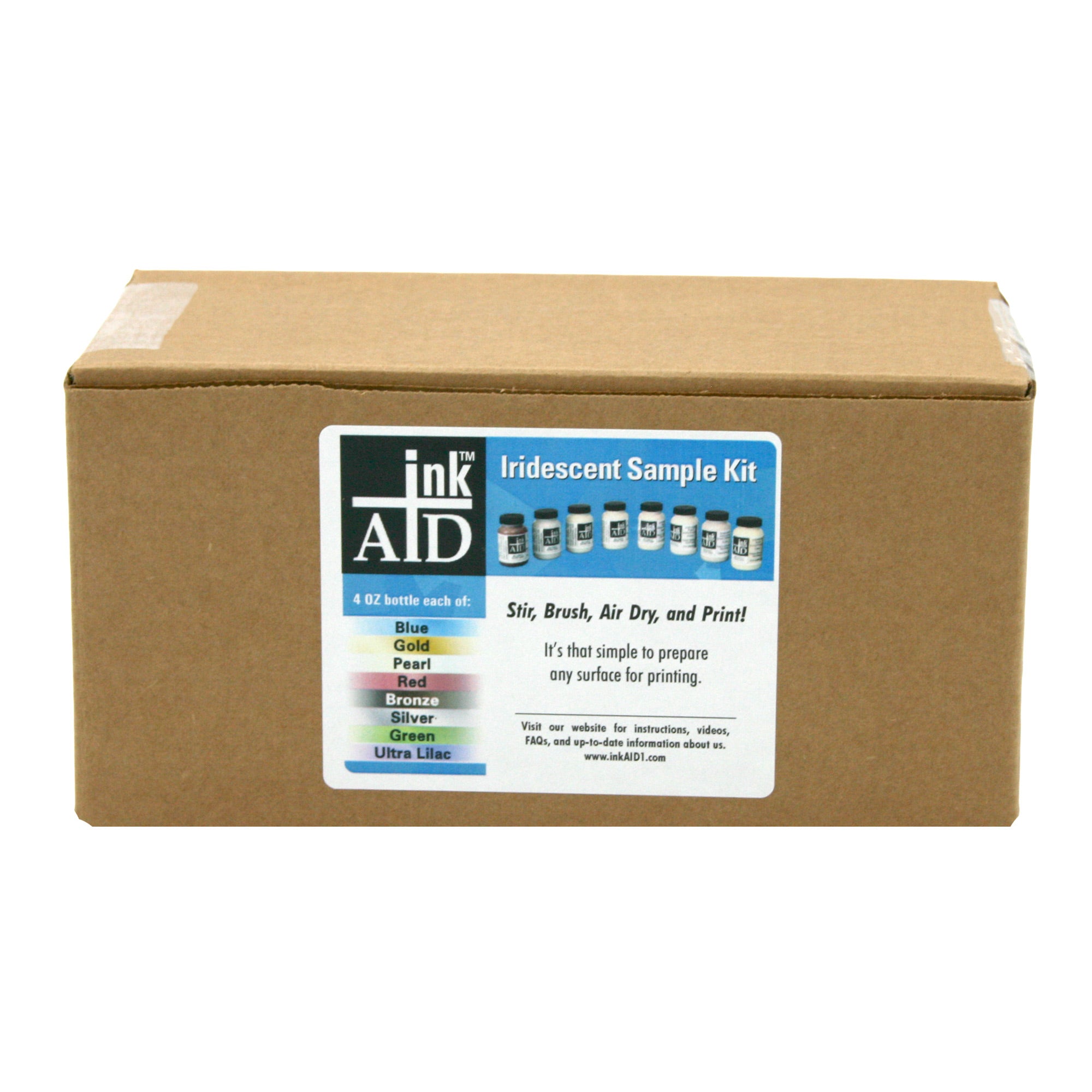 nkAID Iridescent Sample Set contains 4 ounces each of Iridescent Pearl, Silver, Gold, Blue, Red, Bronze, Ultra Lilac, and Green inkjet receptive coating. Can be applied on anything that can go through your inkjet printer. Mix different colors to create a unique shade! 